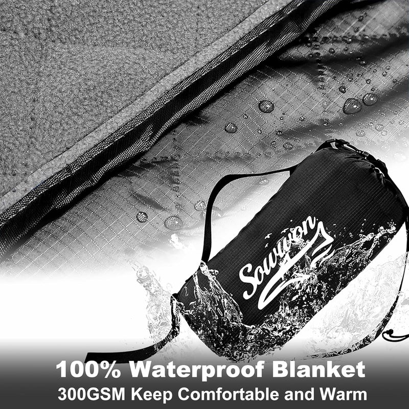 sowwon Waterproof Outdoor Blanket Packable, Stadium Blankets for Camping with Sherpa Fleece Lining, Large Windproof Emergency Throw for Garss Picnic Hiking Road Trip, Machine Washable, 82"X 55"/ 92''X 60'' - Image 3